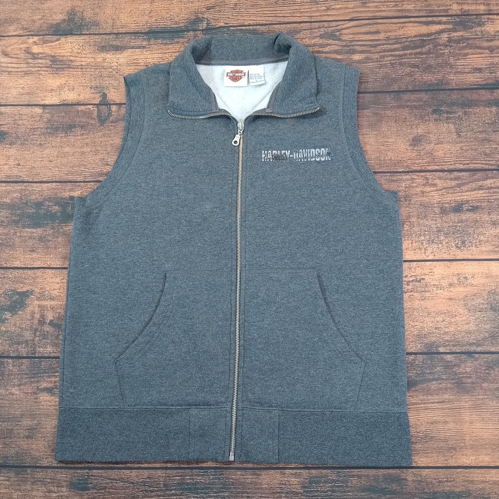 Harley Davidson Full Zip Sleeveless Fleece‎ Vest Women's Large Gray